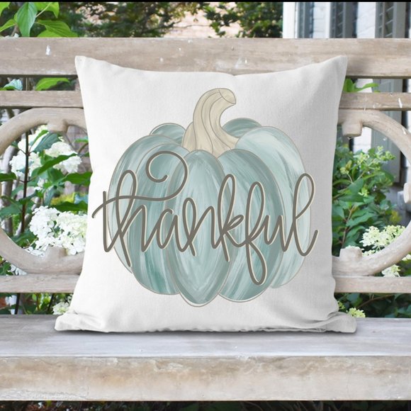 New Fall Pillow Cover, Blue Pumpkin, 16x16", Autumn Home Decor - Picture 1 of 3